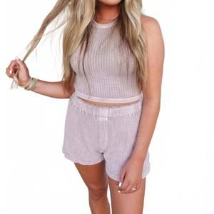 NEW HASHTAG waffle shorts lounge set in mushroom